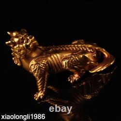 Ancient China Gold plated copper Handmade make Little Unicorn Ornaments