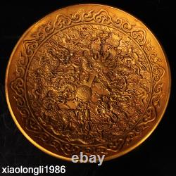 Ancient China collection Gold plated copper Handmade make Kowloon plate