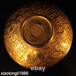 Ancient China collection Gold plated copper Handmade make Kowloon plate