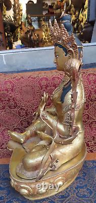Antique Master Qality Handmade Copper Gold-plated Green Tara Rupa, Nepal