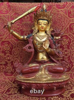 Antique Master Qality Handmade Copper Gold-plated Manjusri Buddha, Nepal