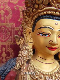Antique Master Qality Handmade Copper Gold-plated Manjusri Buddha, Nepal