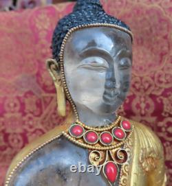 Antique Master Qality Handmade Crystal Copper Gold-plated Buddha Rupa, Nepal