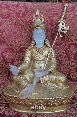 Antique Master Qality Handmade Crystal Copper Gold-plated Guru Rinpoche, Nepal