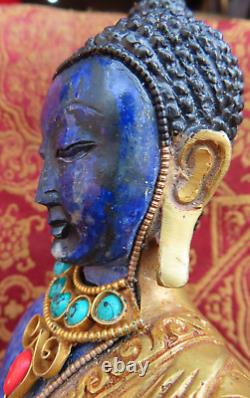 Antique Master Qality Handmade Lapis Lazuli Copper Gold-plated Buddha Rupa Nepal