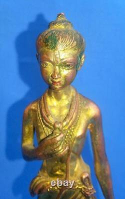 Antique Old Collectible Rare Lord Mahaveer Copper Gold Plated Figurine Statue