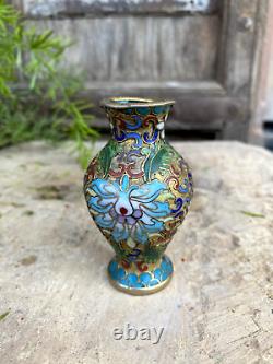 Antique Original Copper Gold Plated Floral Miniature Cloisonne Miniature Vase