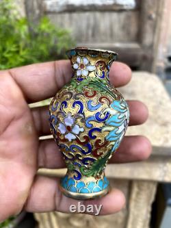 Antique Original Copper Gold Plated Floral Miniature Cloisonne Miniature Vase