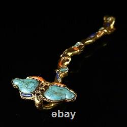 Antique Qing Dynasty Copper gold-plated multi gemstone Ruyi ornaments