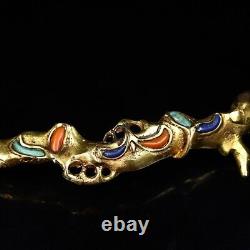 Antique Qing Dynasty Copper gold-plated multi gemstone Ruyi ornaments