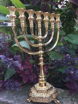 Authentic Massive Menorah Brass Copper Gold Plated Candle Holder from Jerusalem