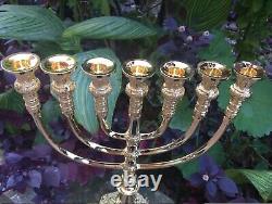 Authentic Massive Menorah Brass Copper Gold Plated Candle Holder from Jerusalem