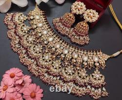 Bollywood Style Gold Plated Indian Pachi Kundan Choker Necklace Jewelry Set