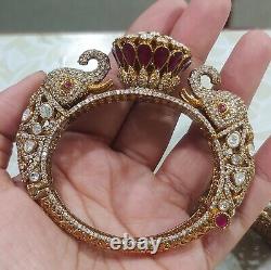 Bollywood Style Indian Gold Plated Kada Traditional CZ Kundan Bridal Jewelry Set