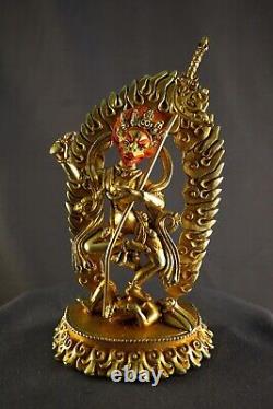 Buddhism Hinduism Gold Face Singha Mukhi Dakini Yogini Gold Plated Copper Statue
