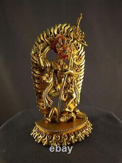 Buddhism Hinduism Gold Face Singha Mukhi Dakini Yogini Gold Plated Copper Statue