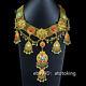 Chinese antiques Tibetan Buddhism pure copper gold plated inlaid gems necklace
