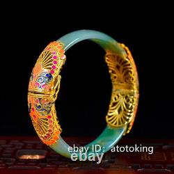 Chinese antiques old collection pure copper gold plated Handmade agate bracelet