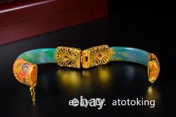 Chinese antiques old collection pure copper gold plated Handmade agate bracelet