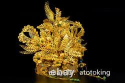 Chinese antiques pure copper gold plated Handmade inlaid gemstones concubine hat