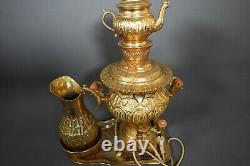 Copper Electric Oriental Asfahani Samovar 5 Pieces Gold Plated Set Superb Cond