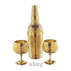 Copper Signature Gold Plated 1 Beer Bottle with 2 Glasses Set Home Hotel