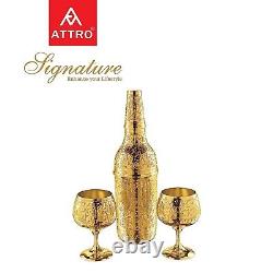 Copper Signature Gold Plated 1 Beer Bottle with 2 Glasses Set Home Hotel