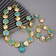 Cultured Coin Pearl Gold Plated Blue Turquoise Necklace Bracelet Earrings Sets