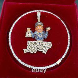 DON'T GIVE Real Gold Plated Prong CZ Hip Hop Ice Out Pendant Bling Necklace Men