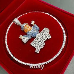 DON'T GIVE Real Gold Plated Prong CZ Hip Hop Ice Out Pendant Bling Necklace Men
