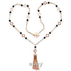 De Buman 18k Rose Gold Plated Ruby, Crystal with Metal Beards Long Necklace, 36'