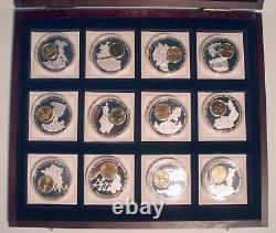 European Currencies 12 BU Proof Medals With Inlay Coin and COA in Mahogany Box