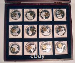 European Currencies 12 BU Proof Medals With Inlay Coin and COA in Mahogany Box