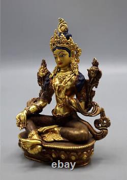 Exquisite Partly Gold Plated Copper Green Tara Statue 6