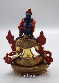 Exquisite Partly Gold Plated Copper Green Tara Statue 6