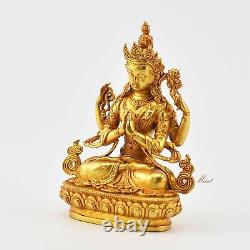 Fine Quality Gold Plated Tibetan Chenrezig / Avalokiteshvara Copper Statue Patan