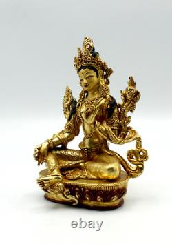 Full Gold Plated Copper Green Tara Statue