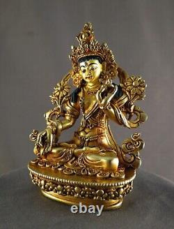 Goddess White Tara Gold Face Hand Paint Copper Gold Plated Statue Figure free