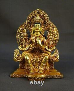 Gold Face Hand Painting Lord Maitreya Buddha Gold Plated Copper Statue Figure