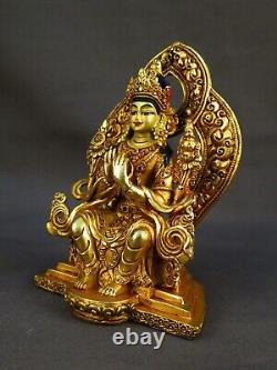 Gold Face Hand Painting Lord Maitreya Buddha Gold Plated Copper Statue Figure