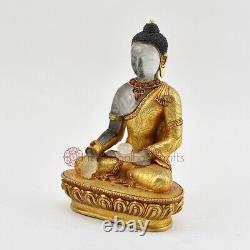 Gold Plated Copper Alloy and Crystal Decorated 8.5 Shakyamuni Buddha Statue