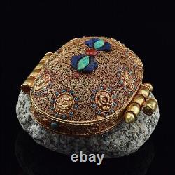 Gold Plated Copper Alloy decorated with Lapis, Turquoise Ghau Pendant Box