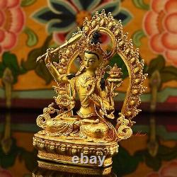 Gold Plated Framed Manjushri / Jambiya Ritual Copper Statue Rupa frm Patan Nepal