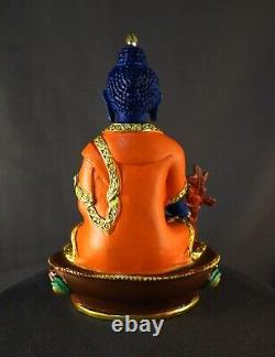 Gold Plated Medicine Buddha Guru Bhaisajya Hand Painting Copper Statue Figure