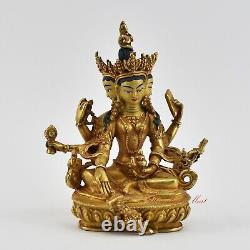 Gold Plated Tibetan Buddhist Vasundhara / Basundhara Copper Statue Patan, Nepal