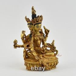 Gold Plated Tibetan Buddhist Vasundhara / Basundhara Copper Statue Patan, Nepal