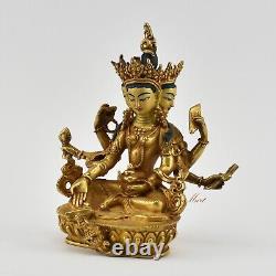 Gold Plated Tibetan Buddhist Vasundhara / Basundhara Copper Statue Patan, Nepal