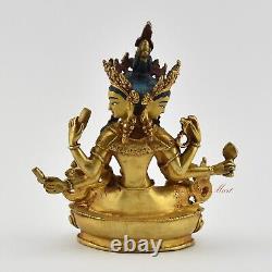 Gold Plated Tibetan Buddhist Vasundhara / Basundhara Copper Statue Patan, Nepal