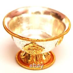 Hand Carved 3 Diameter Silver & Gold Plated Copper Offering Bowl Set, 1set=7pcs