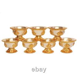 Hand Carved 4 Diameter Silver & Gold Plated Copper Offering Bowl Set, 1set=7pcs